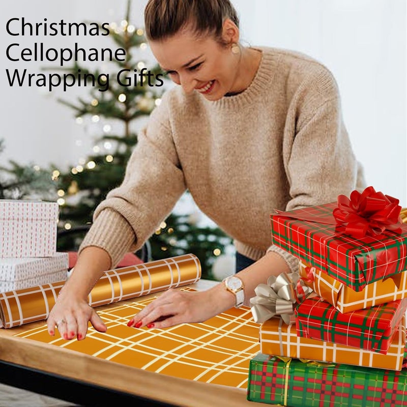CMFYHM Christmas Cellophane Wrap Roll (34" x 100’Ft) 3 Mil Thicken Long Film Gift Wrappings for Autumn Thanksgiving Baskets, Box,Wine, Christmas Decor(Gold And White) - Image 3